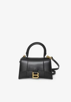 Balenciaga Hourglass XS Top Handle Bag In Calf Leather Black