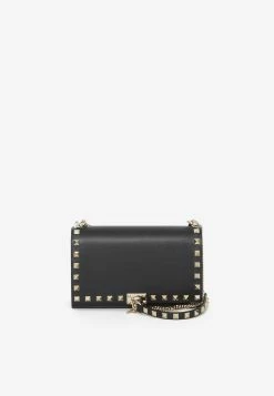 Valentino Mini Rockstud Shoulder Bag In Calf Leather Black