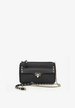 Valentino Rockstud Chain Shoulder Bag In Calf Leather Black