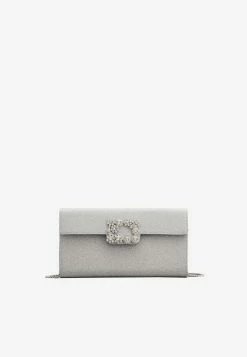 Roger Vivier Floral Crystal-Embellished Clutch In Glitter Fabric Silver