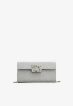 Roger Vivier Crystal-Embellished Clutch In Glitter Fabric Silver