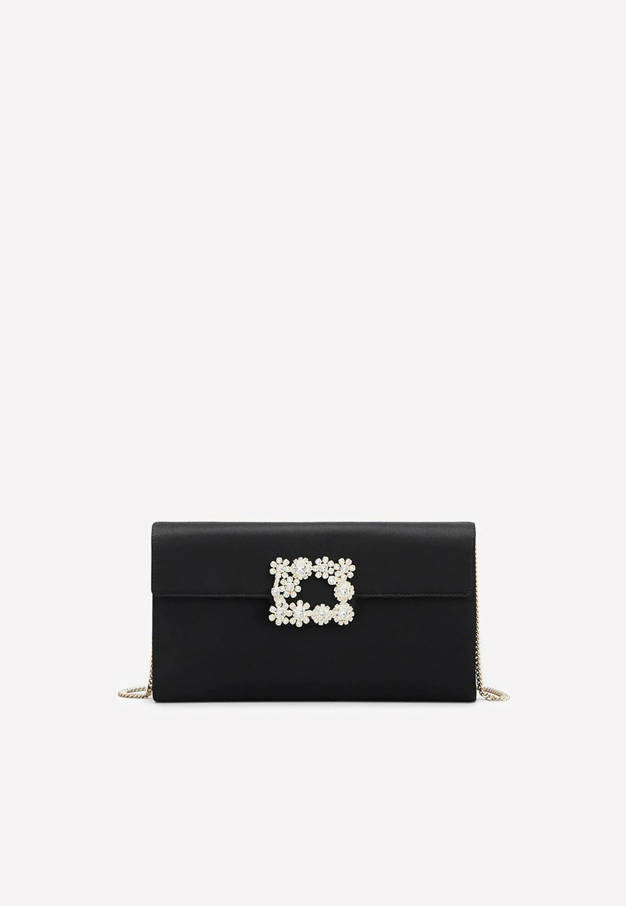 Roger Vivier Crystal Buckle Envelope Bag In Satin Black 1 Roger Vivier Crystal Buckle Envelope Bag In Satin Black