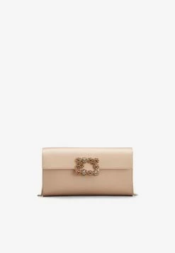 Roger Vivier Crystal Buckle Envelope Bag In Satin Beige