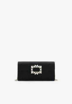 Roger Vivier Broche Vivier Buckle Clutch In Satin Black