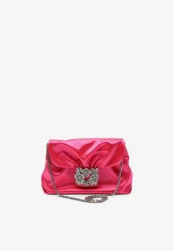 Roger Vivier Mini Bouquet Strass Buckle Satin Clutch Fuchsia