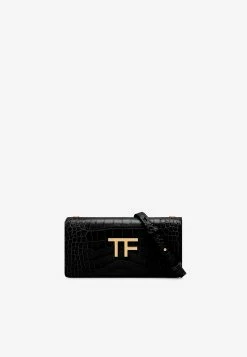 Tom Ford Mini Shoulder Bag In Croc Embossed Leather Black