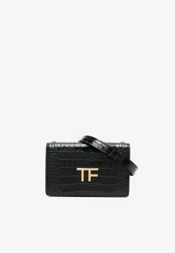 Tom Ford Mini TF Bag In Croc Embossed Leather Black