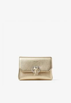 Jimmy Choo Soft Madeline Crystal Buckle Bag In Metallic Nappa Leather Gold