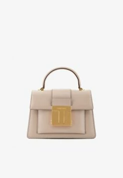 Tom Ford Small 001 Top Handle Bag In Grained Leather Beige