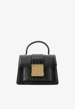 Tom Ford Small 001 Top Handle Bag In Croc-Embossed Leather Black