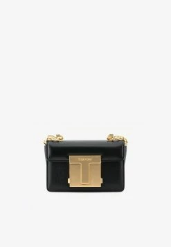 Tom Ford Baguette Chain Shoulder Bag In Grained Leather Black