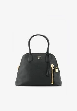 Tom Ford Medium Alix Dome Top Handle Bag In Grained Leather Black