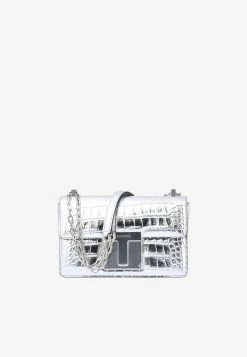 Tom Ford Medium 001 Croc-Embossed Shoulder Bag In Metallic Leather Silver