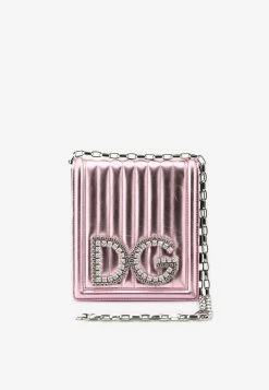 Dolce & Gabbana DG Girls Quilted Crossbody Bag In Metallic Leather Pink