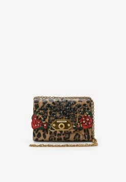 Dolce & Gabbana Leopard Print Embellished Leather Clutch Multicolor