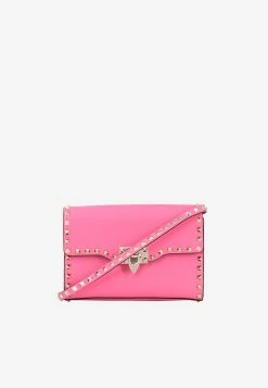 Valentino Small Roman Stud Crossbody Bag In Grained Leather Pink
