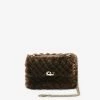 Valentino Rockstud Quilted Faux Fur Shoulder Bag Brown