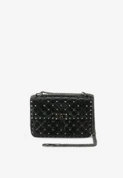 Valentino Medium Rockstud Spike Butterfly Embossed Shoulder Bag Black