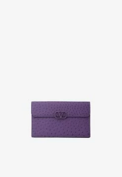 Valentino Large VLogo Envelope Clutch In Ostrich Leather Purple
