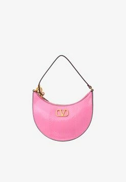 Valentino Mini Signature VLogo Hobo Bag In Snakeskin Leather Pink