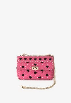 Valentino Rockstud Spike Quilted Heart Shoulder Bag Pink