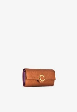 Roberto Cavalli C Logo Metallic Leather Clutch Bronze -Cheap TOP-HANDLE-BAGS Store THB 5704