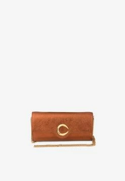Roberto Cavalli C Logo Metallic Leather Clutch Bronze