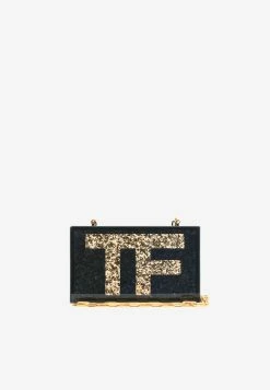 Tom Ford Mini TF Glittered Plexiglass Box Clutch With Chain Strap Black