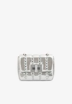Tom Ford Natalia Studded Shoulder Bag In Metallic Leather Silver
