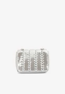 Tom Ford Natalia Studded Shoulder Bag In Metallic Leather Silver -Cheap TOP-HANDLE-BAGS Store THB 7729