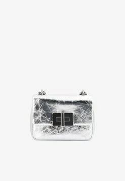 Tom Ford Natalia Metallic Shoulder Bag In Crackled Leather Silver