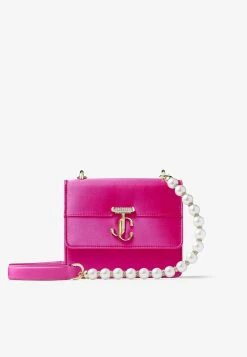 Jimmy Choo XS Varenne Satin Shoulder Bag With Pearl Strap Fuchsia