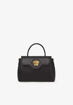 Versace Medium La Medusa Leather Top Handle Bag Black