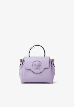 Versace Small La Medusa Leather Top Handle Bag Purple