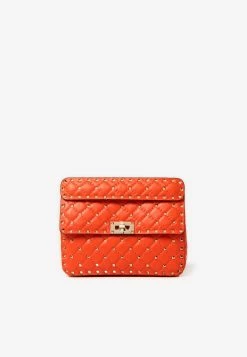 Valentino Rockstud Spike Top Handle Bag In Nappa Leather Orange