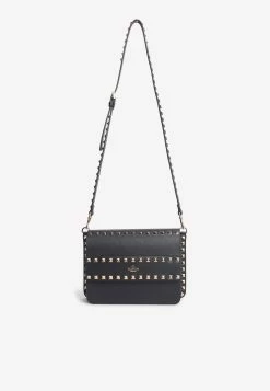 Valentino Small Rockstud Crossbody Bag In Grained Leather Black