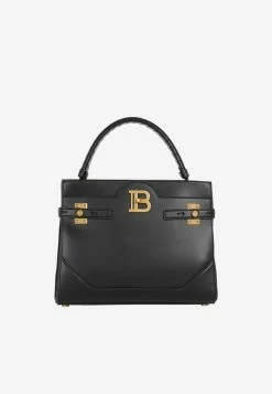 Balmain B-Buzz Calf Leather Top Handle Bag Black