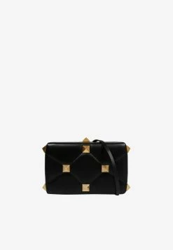 Valentino Roman Stud Clutch In Lambskin Black