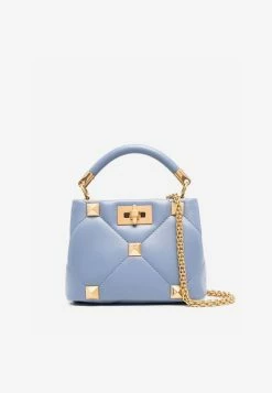 Valentino Roman Stud 520 The Handle Bag In Sheepskin Blue